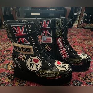 Jeffrey Campbell Black Leather Lace-Up Platform Boots